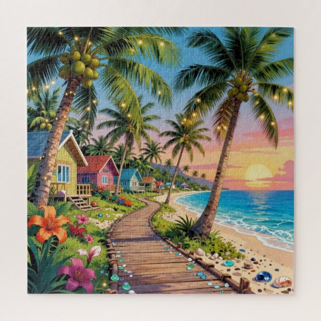 Tropical Paradise Coastal Seaside Cottage Ocean  Jigsaw Puzzle (Vertical)