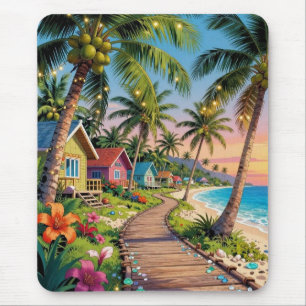 Tropical Paradise Coastal Seaside Cottage Ocean Mouse Mat