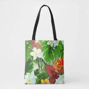 Tropical Paradise Colourful Flowers and Leaves Tote Bag