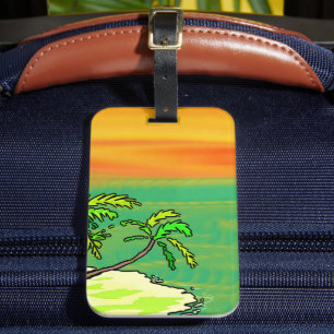Tropical Paradise Desert Island Orange Sunset Luggage Tag