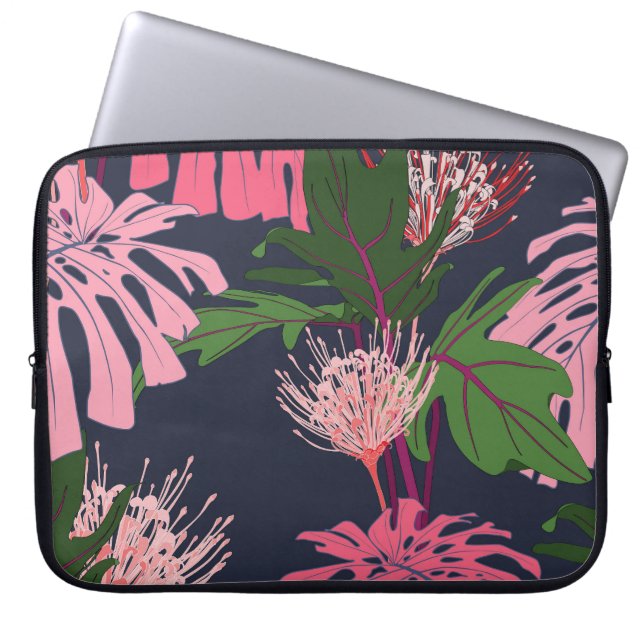 Tropical Paradise: Exotic Leaves and Flowers Laptop Sleeve (Front)