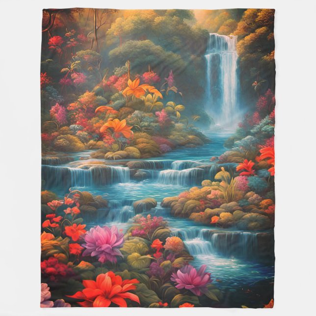 "Tropical Paradise Falls"  Fleece Blanket (Front)