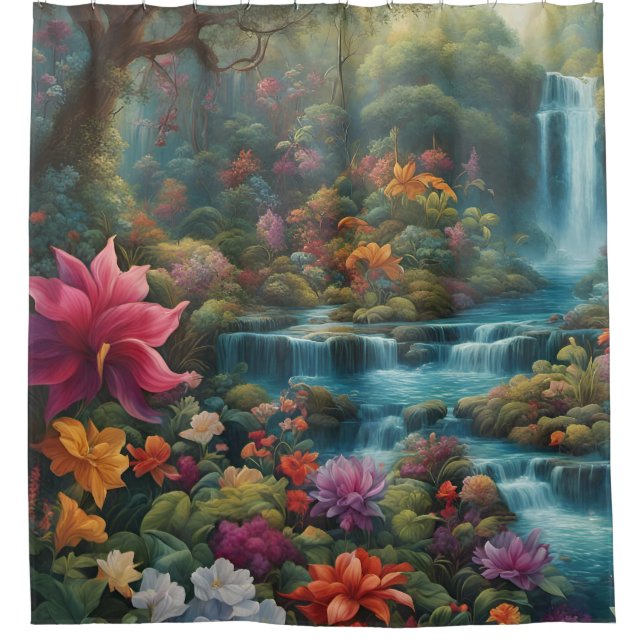 "Tropical Paradise Falls"  Shower Curtain (Front)