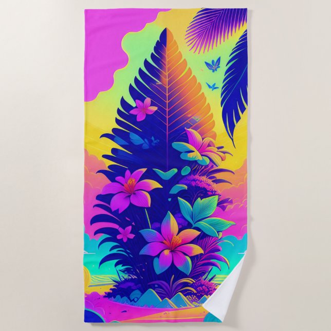 Tropical Paradise Floral Beach Towel (Front)