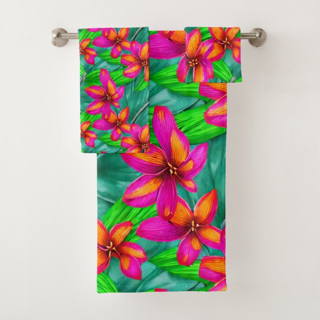 Tropical Paradise Floral Pattern Bath Towel Set (Insitu)