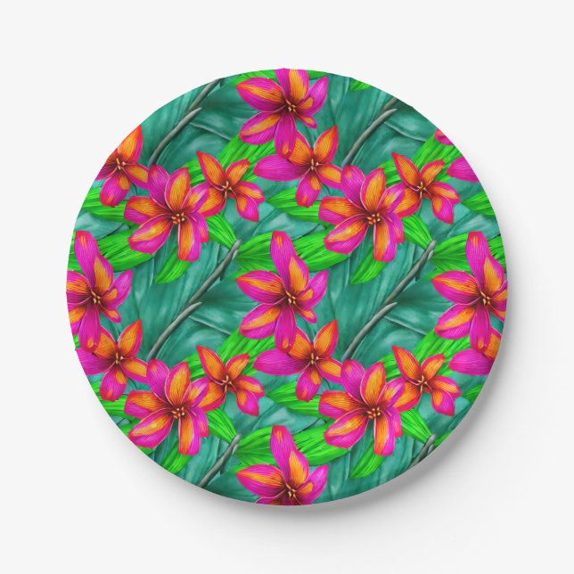 Tropical Paradise Floral Pattern Paper Plate (Front)