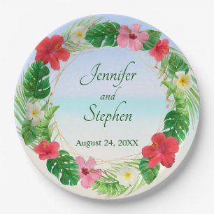 Tropical Paradise Floral Wreath Wedding Paper Plate