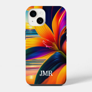 Tropical Paradise Flowers Monogram iPhone 14 Case