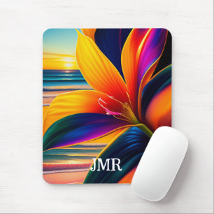 Tropical Paradise Flowers Monogram  Mouse Mat