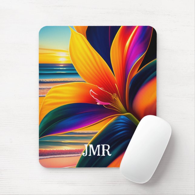 Tropical Paradise Flowers Monogram  Mouse Mat (With Mouse)