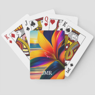 Tropical Paradise Flowers Monogram Playing Cards