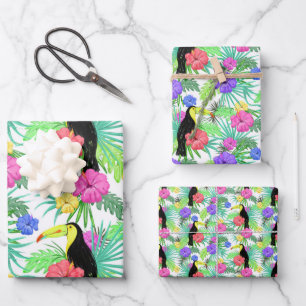 Tropical Paradise Foliage Exotic Toucan Bird Wrapping Paper Sheet