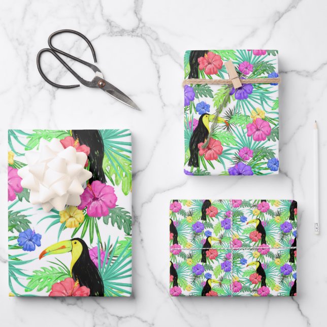 Tropical Paradise Foliage Exotic Toucan Bird Wrapping Paper Sheet (Front)