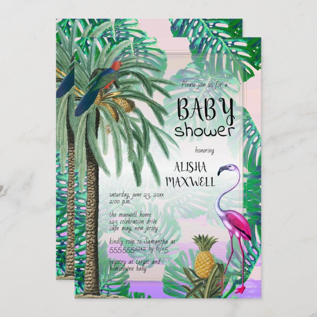 Tropical Paradise Greenery Boho Baby Shower Invitation (Front/Back)