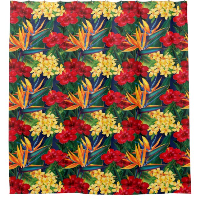 Tropical Paradise Hawaiian Floral Aloha Shirt Shower Curtain (Front)