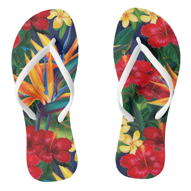 Tropical Paradise Hawaiian Floral Flip Flops (Footbed)
