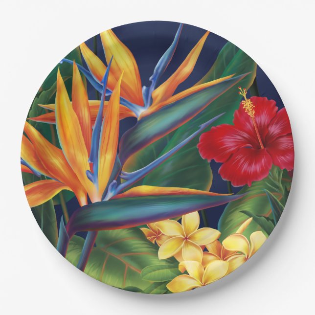 Tropical Paradise Hawaiian Floral Paper Plate (Front)