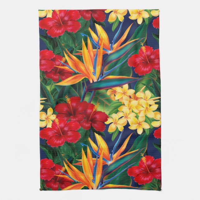 Tropical Paradise Hawaiian Floral Vertical Tea Towel (Vertical)