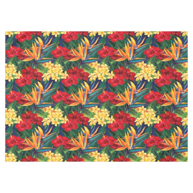 Tropical Paradise Hawaiian Floral Wide Tablecloth (Front (Horizontal))
