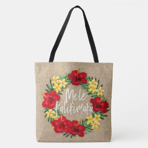 Tropical Paradise Hawaiian Holiday Wreath Burlap Tote Bag