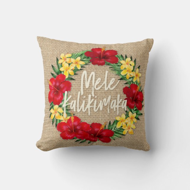 Tropical Paradise Hawaiian Holiday Wreath Reverse Cushion (Front)