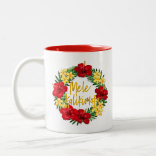Tropical Paradise Hawaiian Holiday Wreath Two-Tone Coffee Mug
