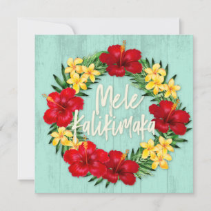 Tropical Paradise Hawaiian Holiday Wreath Wood Card