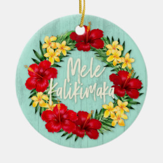 Tropical Paradise Hawaiian Holiday Wreath Wood Ceramic Tree Decoration