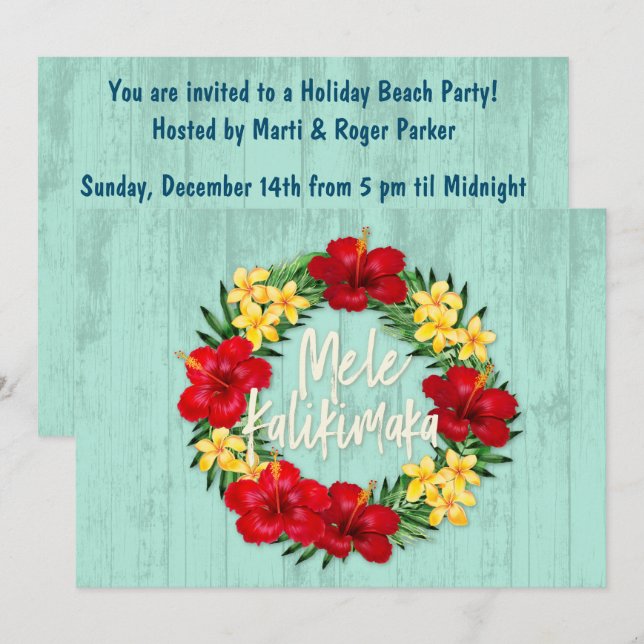 Tropical Paradise Hawaiian Holiday Wreath Wood Invitation (Front/Back)