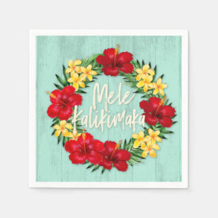 Tropical Paradise Hawaiian Holiday Wreath Wood Napkin