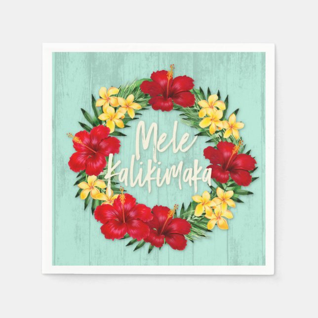 Tropical Paradise Hawaiian Holiday Wreath Wood Napkin (Front)