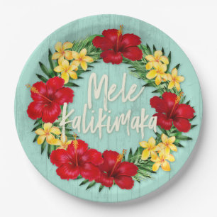 Tropical Paradise Hawaiian Holiday Wreath Wood Paper Plate