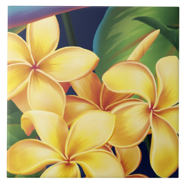 Tropical Paradise Hawaiian Plumeria Tiles & Trivet (Front)