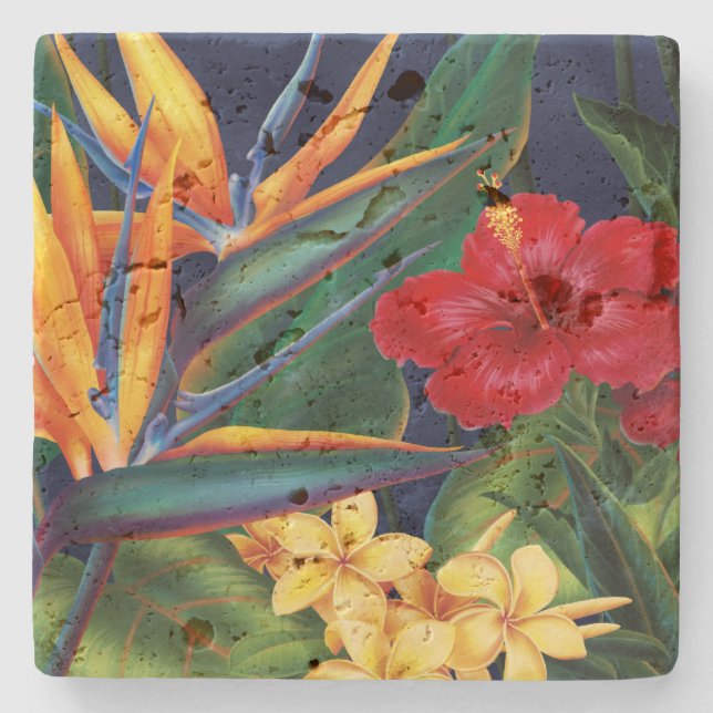 Tropical Paradise Hawaiian Stone Tiki Bar Coaster (Front)