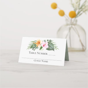 Tropical Paradise Hibiscus and Palms Wedding Place Card