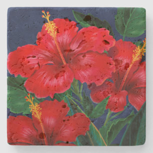 Tropical Paradise Hibiscus Stone Tiki Bar Coaster
