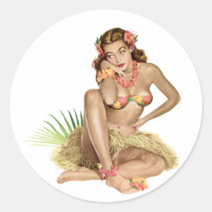 Tropical Paradise Island Girl Classic Round Sticker