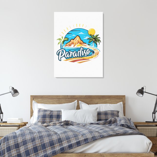 Tropical Paradise Island Logo Art Canvas Print (Insitu(Bedroom))