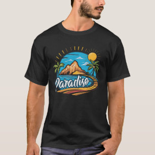 Tropical Paradise Island Logo Art T-Shirt