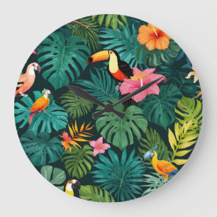 Tropical Paradise Jungle Pattern Large Clock
