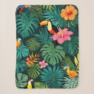 Tropical Paradise Jungle Pattern Sherpa Blanket