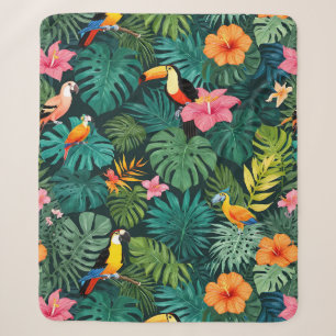 Tropical Paradise Jungle Pattern Sherpa Blanket