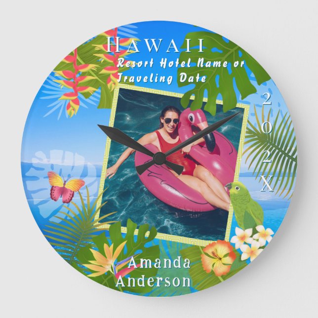 Tropical Paradise Memory Sea Photo Large Clock (Front)