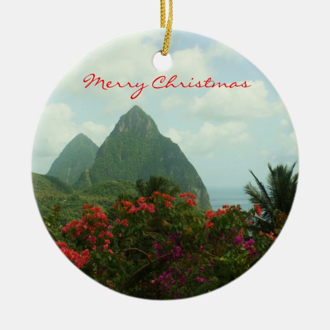 Tropical Paradise Merry Christmas Ornament (Front)