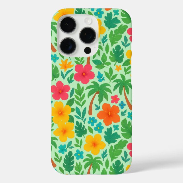 Tropical Paradise – Palm Leaves & Hibiscus Pattern Case-Mate iPhone Case (Back)