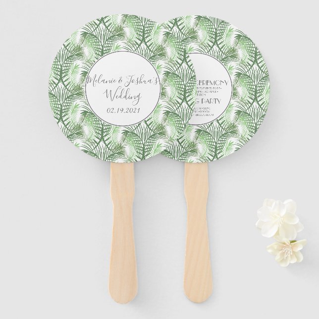 Tropical Paradise Palm Tree Beach Wedding Round Hand Fan (Front and Back)