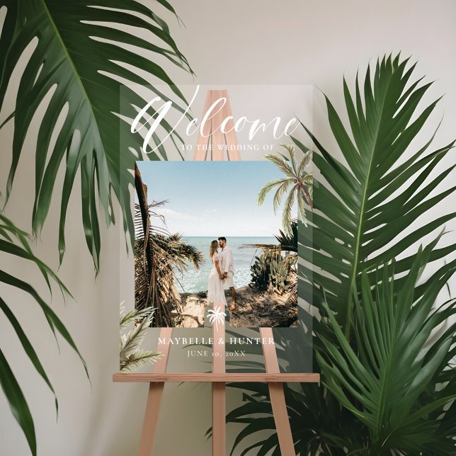 Tropical Paradise Palm Trees Wedding Photo Welcome Acrylic Sign (Tropical Paradise Palm Trees Wedding Photo Welcome Acrylic Sign)