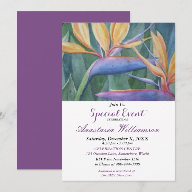 TROPICAL PARADISE PARTY EVENT INVITE (Front/Back)