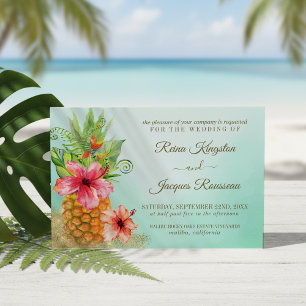 Tropical Paradise Pineapple Floral Bouquet Wedding Invitation