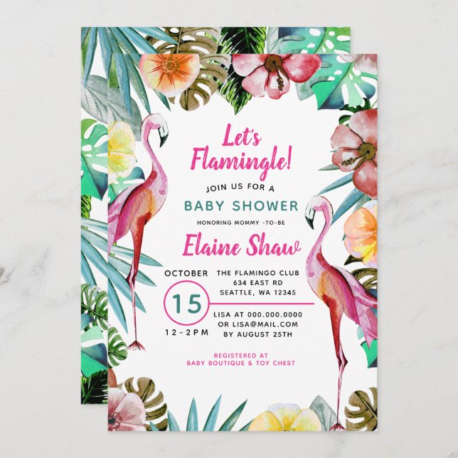 Tropical Paradise Pink Flamingo Baby Shower Invitation (Front/Back)